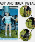 Person sitting in Two Pack Hammock Camping Chair Outdoor Portable Swing Chair Set With Adjustable Back And Height Breathable Mesh High Back Sturdy 400 Lb Capacity For Lawn Backyard Patio Black, with images of folding and assembly process shown.