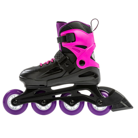 Junior Adjustable Inline Skate For Fitness With Breathable Molded Boot, Push Button Size Adjustment, Black/Pink