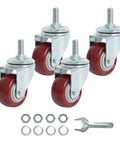 Hella Smooth 2 Inch Swivel Caster Wheels With Beefy Threaded Stem Polyurethane Set Of Four Workshop Gear Slick Rolling Heavy Duty Rack Casters In Red 800 Pound Capacity with steel stems and hardware.