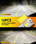 H7 Fog Light Bulbs Pack of 2, Crazy Bright 40,000LM, 6500K Cool White illuminating a road at night with CSP chip detail