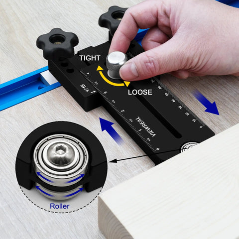 Heavy Duty Thin Rip Jig Fence Guide Compatible With Most Table Saw Band Saw Router Table For No Sweat Precision Cutting showing adjusting knob.