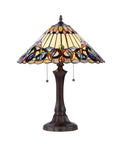 Ambrose Tiffany Style Victorian 2 Light Table Lamp With Handcrafted Glass And Metal Construction, Multicolor Finish