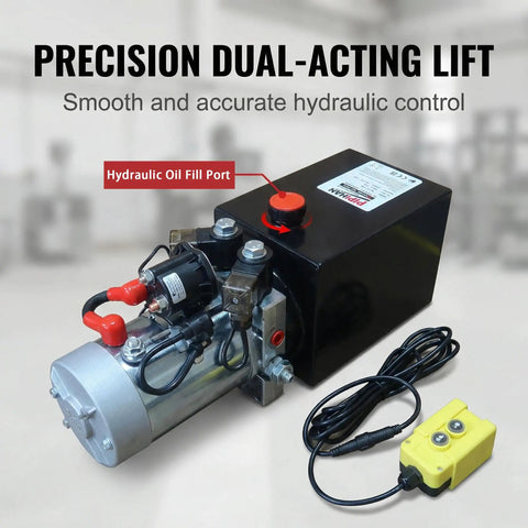 Hella Smooth Double Action Hydraulic Pump With 6 Quart Tank And 12 Volt Dc Electric Hydraulics Sae 6 Fittings Dump Trailer Lift Car Loading Kit Heavy Duty Power Unit Built Damn Tough