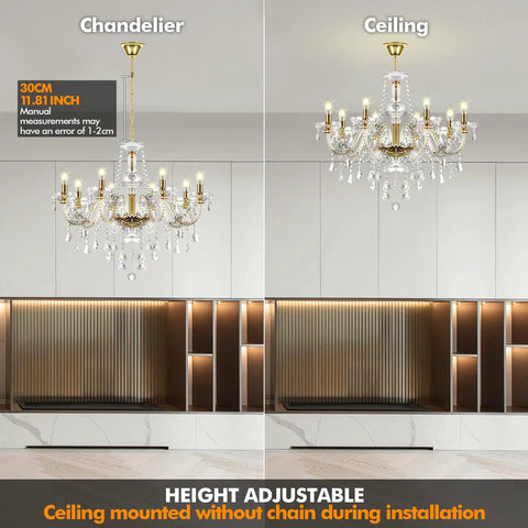 Gold Color Luxurious Crystal Chandelier With K9 Crystal Drops, Modern Pendant Light Fixture, ceiling mounted, showroom effect