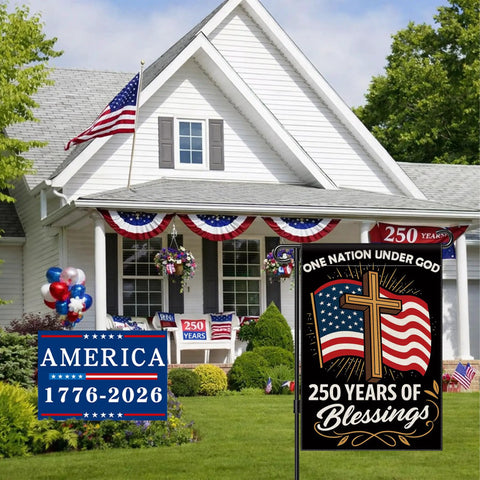 Patriotic USA Garden Flag 12x18 Inch Double Sided Waterproof Banner Celebrating 250 Years Of One Nation Under God 1776 To 2026