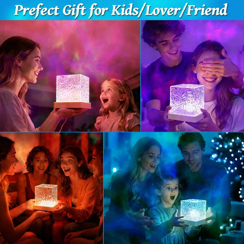 People enjoying Ocean Wave Projector Light With 16 RGB Colors And Four Modes, Remote Control, in various settings.