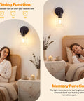 MATAMEYE Battery Operated Wall Sconce Set of 2, Rechargeable Wall Lights installed in a cozy bedroom ambiance.