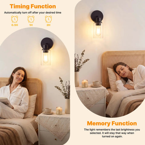 MATAMEYE Battery Operated Wall Sconce Set of 2, Rechargeable Wall Lights installed in a cozy bedroom ambiance.