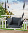 Single Porch Swing Chair With Cushions, Indoor Outdoor Hanging Rope Swing, Macrame Hammock Chair for Patio Balcony, Dark Grey
