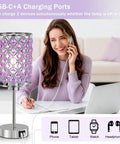 Touch Control Crystal Table Lamp Set Of 2 Black Nightstand Lamps With USB C And USB A Charging Ports Dimmable Bedside Decor Lamp