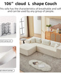 No Fuss 107 Inch Modular Sofa Set Of 2 With Left Facing Chaise, White Corduroy Fabric in modern living room scene