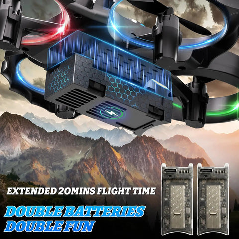 Gesture Control Flying Sword RC Plane For Kids 8-12 with LED lights and 2 batteries, shown with mountain background