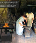 Beginner Friendly Coal Forge Stand With Fire Pot And Hand Blower Blacksmith Forge Starter Kit next to blacksmiths at work