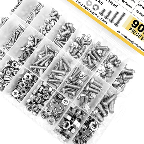 Massive 900Pcs Metric Screw Kit With M3-M6 Button Head Hex Screws, Nuts, Bolts, Washers, 304 Stainless Steel Case