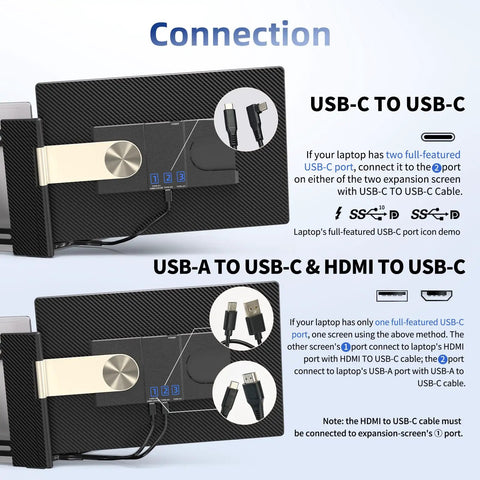 Connection setup for Laptop Screen Extender 16 Inch 2.5K Portable Triple Monitor 2560x1600 QHD IPS Display 100 Percent sRGB