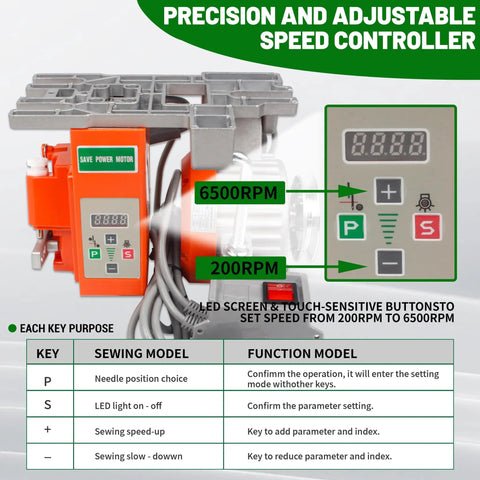 Heavy Duty 750W 110V AC Industrial Sewing Machine Servo Motor Kit with controller and foot pedal showing LED display 200 to 6500 RPM