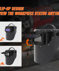 Leather Auto Darkening Welding Helmet With True Color Flip-Up Mask, 2x4 1/4 Variable Shade 4/9-13 in action, cap lifted