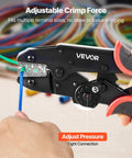 Ratcheting Wire Crimpers For 10 To 24 Awg Cables Featuring No Sweat Jaws And Clearly Labeled Metric Gauge Scales For Hassle Free Electrical Terminal Crimping Plus Quick Release Adjustment For Top Shelf Automotive Builds adjusting crimp force on multi-terminal sizes.