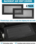 Tesla Model 3 And Model Y Rear License Plate Holder Bracket Frame With Screws Caps And Backseat Air Vent Cover Replacement Kit 109684400B Direct Fit Easy Install Now, showing backseat air vent covers in black mesh material to prevent objects from slipping into vents