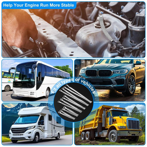 Collage showing 12 Piece Engine Grounding Straps Kit With 10 15 And 20 Inch Options used in various vehicles.