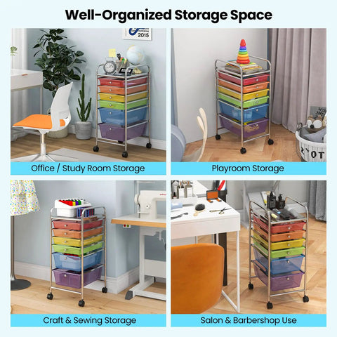 6 Drawer Rolling Storage Cart for Tools, Scrapbook Paper, Crafts, Home Office, and School Supplies in multicolor setup