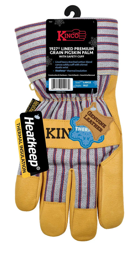 Premium Leather Work And Ski Gloves With Heatkeep Insulation For Cold Weather, Durable Blue Collar Favorite With Otto Striped Canvas Back