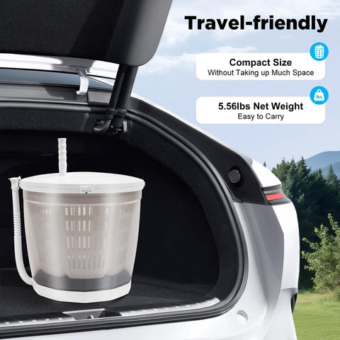 Ultra Portable Hand Crank Washing Machine 2 In 1 Non Electric Washer Spin Dryer for camping in a car trunk