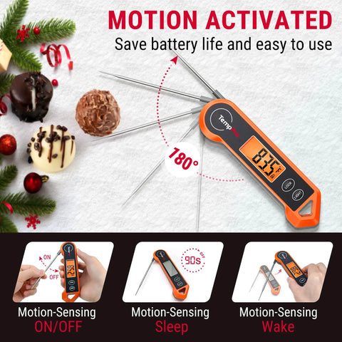 Pro Grade Digital Meat Thermometer With 2 Inch Auto Rotating Backlit Display And Motion Sensing Sleep Wake For Ambidextrous Use