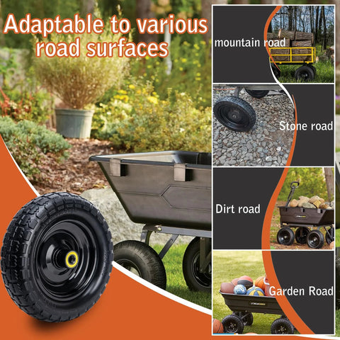 10-inch solid rubber tires; black tread with yellow hubs for garden cart (2-pack)
