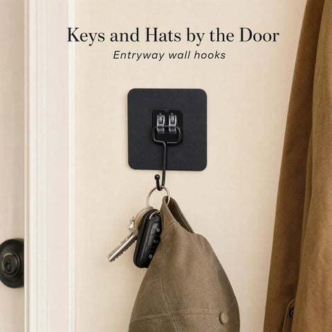 Heavy Duty Black Adhesive Wall Hooks Peel And Stick Hangers No Mess Quick Install For Entryway keeps keys and hats organized.