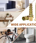 30 Packs Heavy Duty Hollow Wall Anchors With Screws 6x32mm shown in use for mounting shelves, TV, bike rack, and toilet.
