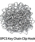 50 Piece Rock Solid Zinc Alloy Keychain Clips And D Ring Lanyard Hooks With Swivel Lobster Clasps Rust Proof Hardware For Bags And Custom Crafting, piled keychain clips in silver tone.