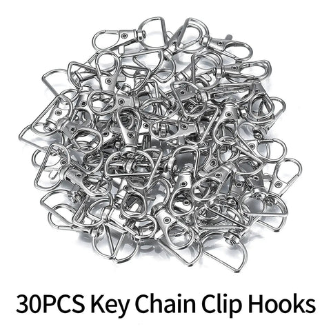 50 Piece Rock Solid Zinc Alloy Keychain Clips And D Ring Lanyard Hooks With Swivel Lobster Clasps Rust Proof Hardware For Bags And Custom Crafting, piled keychain clips in silver tone.