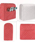Durable Quilt Stand Mixer Cover For 6 To 8 Quart Tilt Head Bowls with red polka dots and pockets, fits Hamilton models