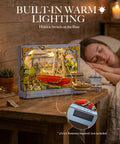 Monet Red Boats 3D Wooden Puzzle Kit For Adults With LED Light DIY Wall Art Craft Set Home Decor Dope Mindful Creative Gift For Christmas And Seasonal Decor, lit on bedside table