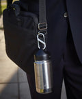 Size 3 SBiner Dual Carabiner Stainless Steel, Double Gated Clip for Keychains, Gear and Outdoor Use attached to bag with bottle