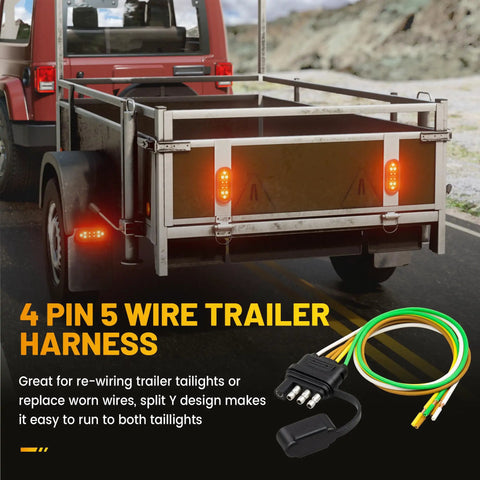 4 Pin 5 Wire Trailer Wiring Harness 18 Inch Replacement Kit with 16AWG Pure Copper Conductors and Y Split Design on trailer