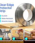Knockout Baby Proofing Corner Guards And Edge Protective Tape 16 Feet Clear Cabinet Safety Strip installation example on wooden furniture.