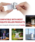 Hands displaying Six Pack Mosquito Zapper Lure Refills Attractant Bait with compatible mosquito trap images