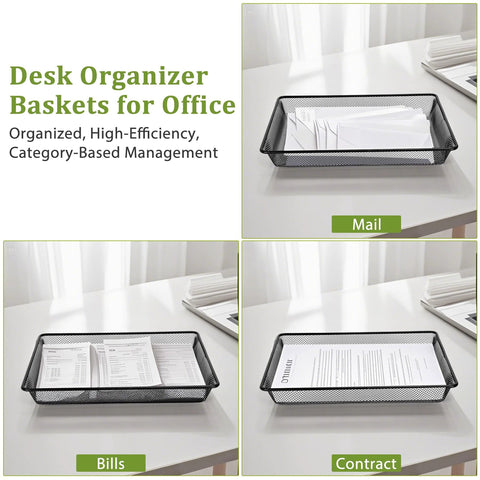 AZFUNN Office Metal Mesh Basket, black 5-pack desk mail organizer