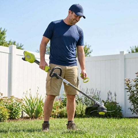 Man using Bump Knob And Bump Feed Trimmer Head Handle Replacement Kit For Ryobi Straight Shaft Trimmers in garden