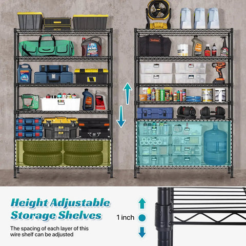 Heavy Duty Six Tier Steel Wire Shelving Unit Built Like A Beast Garage Storage Rack No Flex Frame Rolls Smooth On Ball Casters Adjustable Rock Solid NSF Approved Warehouse Rack Black 48 By 18 By 72 Inches Tall