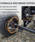 Hydraulic disc brake system on Rugged 72V Adult Electric Off Road Go Kart with detailed close-up view