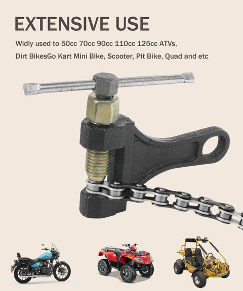 Heavy Duty Beefy Build Chain Breaker Tool for Dirt Bike ATV Motorcycle and Bicycle Chains showing chain link removal detail