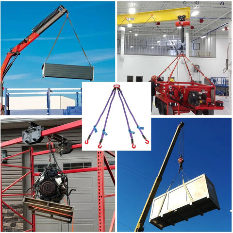 Beefed Up Heavy Duty Chain Sling Kit For Lifting And Towing, 5 Ft Four Leg G80 Alloy Steel Chain With Grab Hooks, Adjustable Length And Angle, 6610 Lbs Capacity, Polyester Strap Hoist Sling, Durable Lift System used to lift heavy loads