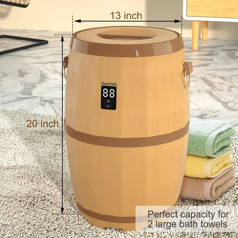 Large Towel Warmer Bucket With LED Display For Spa Worthy Comfort, Hot Towel Warmer For Bathroom With Sturdy Handles shown.