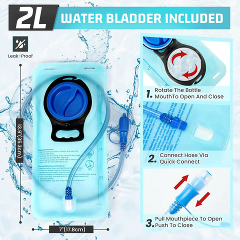 Hydration Vest With 2L Water Bladder, Adjustable Straps, Chest Pack For Running And Hiking, Hands Free Hydration Gear With Quick Access Tubes