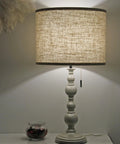 Beige Linen Drum Lampshade Set Of 2 For Table Floor And Pendant Lights With UNO Fitter And Spider Compatibility in living room.