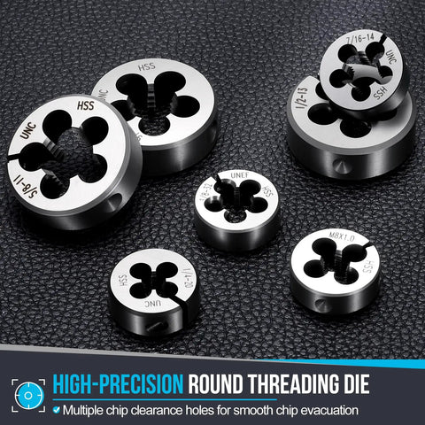 Assorted round threading dies including M8 X 1mm Round Threading Die Right Hand Metric Alloy Steel Machine Die for metal cutting