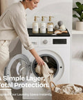 Set Of Two 25X25 Inch Washer And Dryer Top Protector Mats To Keep Your Laundry Space Straight Up Slick With Durable Nonslip Surface And Spacious Flat Shelf on top of a washer.